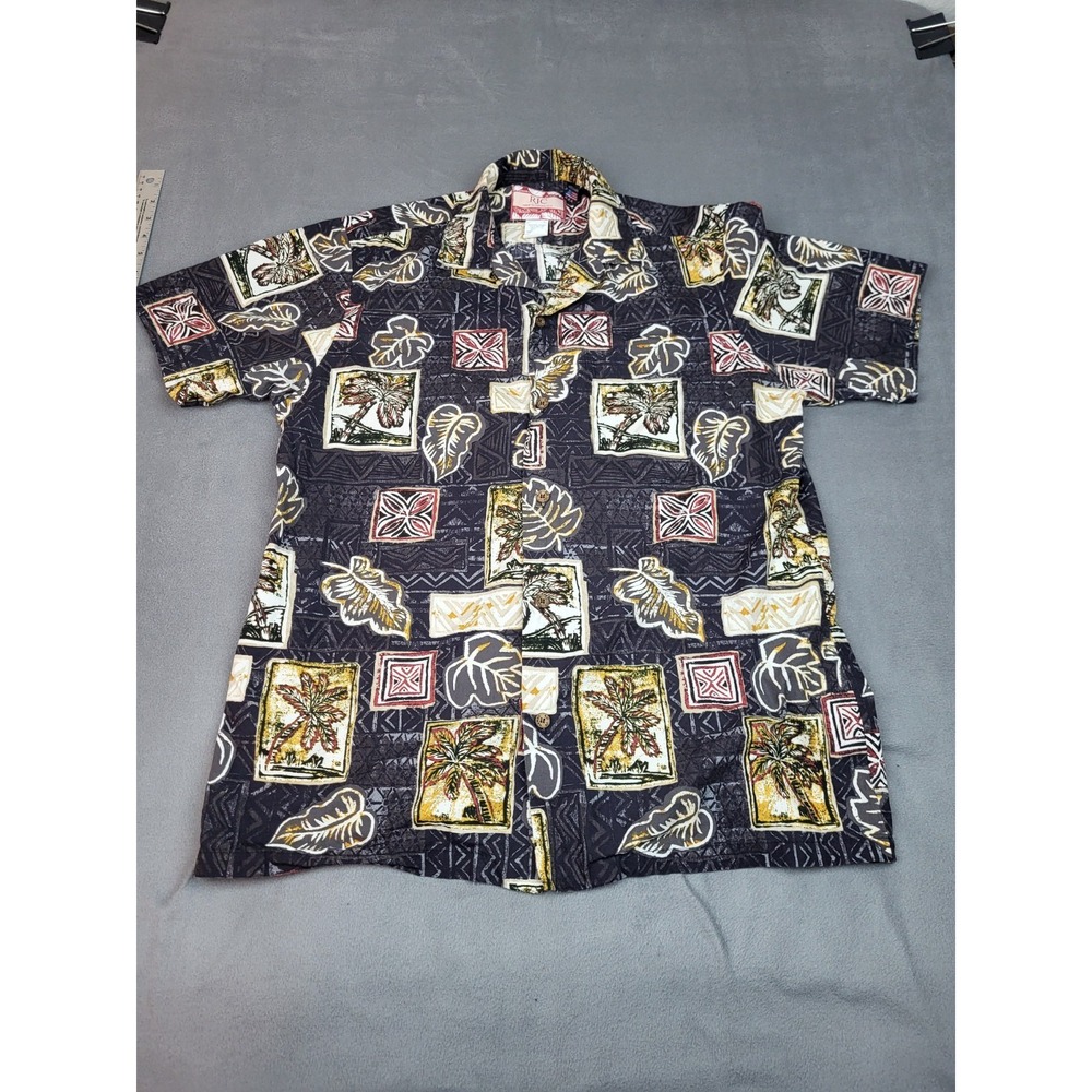 Vintage RJC Hawaiian‎ Shirt Mens Medium Brown Tropical Lightweight Vacation Camp